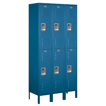 SALSBURY INDUSTRIES Wardrobe Locker, 36" W, 15" D, 78" H, (3) Wide, (6) Openings, Blue 62365BL-U